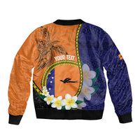 Personalised PNG Niu Ailan Bomber Jacket Papua New Guinea Plumeria Melanesian Pattern - Polynesian Pride
