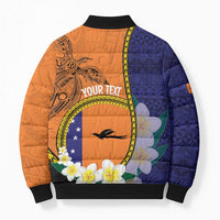 Personalised PNG Niu Ailan Bomber Puffer Jacket Papua New Guinea Plumeria Melanesian Pattern - Polynesian Pride