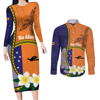 Personalised PNG Niu Ailan Couples Matching Long Sleeve Bodycon Dress and Long Sleeve Button Shirt Papua New Guinea Plumeria Melanesian Pattern - Polynesian Pride