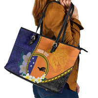 Personalised PNG Niu Ailan Leather Tote Bag Papua New Guinea Plumeria Melanesian Pattern - Polynesian Pride