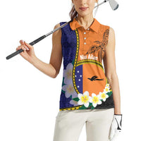 Personalised PNG Niu Ailan Women Sleeveless Polo Shirt Papua New Guinea Plumeria Melanesian Pattern - Polynesian Pride