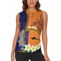 Personalised PNG Niu Ailan Women Sleeveless Polo Shirt Papua New Guinea Plumeria Melanesian Pattern - Polynesian Pride