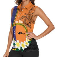 Personalised PNG Niu Ailan Women Sleeveless Polo Shirt Papua New Guinea Plumeria Melanesian Pattern - Polynesian Pride