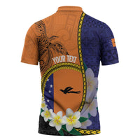 Personalised PNG Niu Ailan Zipper Polo Shirt Papua New Guinea Plumeria Melanesian Pattern - Polynesian Pride