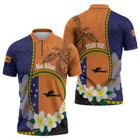 Personalised PNG Niu Ailan Zipper Polo Shirt Papua New Guinea Plumeria Melanesian Pattern - Polynesian Pride