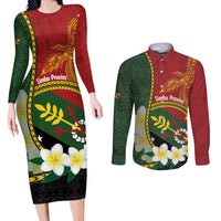 Personalised PNG Simbu Provins Couples Matching Long Sleeve Bodycon Dress and Long Sleeve Button Shirt Papua New Guinea Plumeria Melanesian Pattern - Polynesian Pride