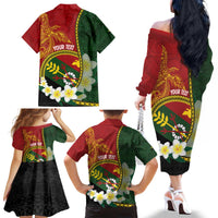 Personalised PNG Simbu Provins Family Matching Off The Shoulder Long Sleeve Dress and Hawaiian Shirt Papua New Guinea Plumeria Melanesian Pattern - Polynesian Pride