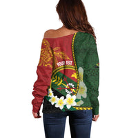 Personalised PNG Simbu Provins Off Shoulder Sweater Papua New Guinea Plumeria Melanesian Pattern - Polynesian Pride