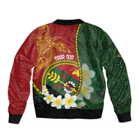 Personalised PNG Simbu Provins Sleeve Zip Bomber Jacket Papua New Guinea Plumeria Melanesian Pattern - Polynesian Pride