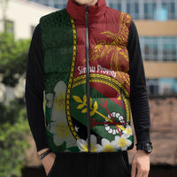 Personalised PNG Simbu Provins Sleeveless Puffer Jacket Papua New Guinea Plumeria Melanesian Pattern - Polynesian Pride