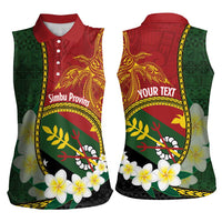 Personalised PNG Simbu Provins Women Sleeveless Polo Shirt Papua New Guinea Plumeria Melanesian Pattern - Polynesian Pride