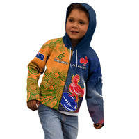 France And Australia Rugby Kid Hoodie 2023 World Cup Le Bleus Wallabies Together LT14 - Polynesian Pride