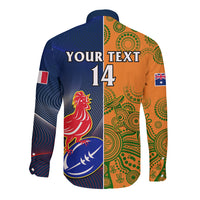 Custom France And Australia Rugby Long Sleeve Button Shirt 2023 World Cup Le Bleus Wallabies Together LT14 - Polynesian Pride