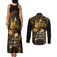 Polynesia Suicide Prevention Awareness Couples Matching Tank Maxi Dress and Long Sleeve Button Shirts Your Life Is Worth Living For Polynesian Gold Pattern LT14 - Polynesian Pride