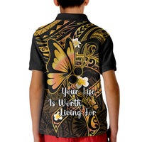Polynesia Suicide Prevention Awareness Kid Polo Shirt Your Life Is Worth Living For Polynesian Gold Pattern LT14 - Polynesian Pride