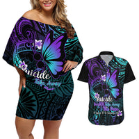 Polynesia Suicide Prevention Awareness Couples Matching Off Shoulder Short Dress and Hawaiian Shirt Your Life Is Worth Living For Polynesian Purple Pattern LT14 Purple - Polynesian Pride