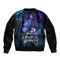 Polynesia Suicide Prevention Awareness Sleeve Zip Bomber Jacket Your Life Is Worth Living For Polynesian Purple Pattern LT14 - Polynesian Pride