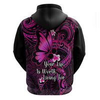 Polynesia Suicide Prevention Awareness Hoodie Your Life Is Worth Living For Polynesian Pink Pattern LT14 - Polynesian Pride