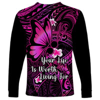 Polynesia Suicide Prevention Awareness Long Sleeve Shirt Your Life Is Worth Living For Polynesian Pink Pattern LT14 - Polynesian Pride