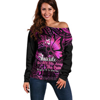 Polynesia Suicide Prevention Awareness Off Shoulder Sweater Your Life Is Worth Living For Polynesian Pink Pattern LT14 Women Pink - Polynesian Pride