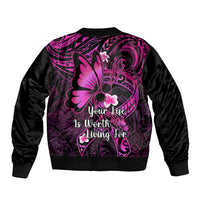 Polynesia Suicide Prevention Awareness Sleeve Zip Bomber Jacket Your Life Is Worth Living For Polynesian Pink Pattern LT14 - Polynesian Pride