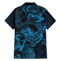 New Zealand Tuatara Family Matching Summer Maxi Dress and Hawaiian Shirt Aotearoa Maori Clematis Flowers - Blue LT14 - Polynesian Pride