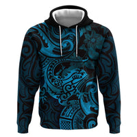 New Zealand Tuatara Hoodie Aotearoa Maori Clematis Flowers - Blue LT14 Pullover Hoodie Blue - Polynesian Pride