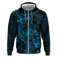 New Zealand Tuatara Hoodie Aotearoa Maori Clematis Flowers - Blue LT14 Zip Hoodie Blue - Polynesian Pride