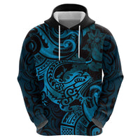 New Zealand Tuatara Hoodie Aotearoa Maori Clematis Flowers - Blue LT14 - Polynesian Pride