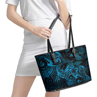 New Zealand Tuatara Leather Tote Bag Aotearoa Maori Clematis Flowers - Blue LT14 - Polynesian Pride
