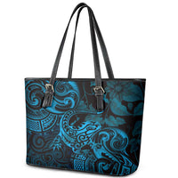 New Zealand Tuatara Leather Tote Bag Aotearoa Maori Clematis Flowers - Blue LT14 - Polynesian Pride