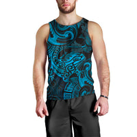 New Zealand Tuatara Men Tank Top Aotearoa Maori Clematis Flowers - Blue