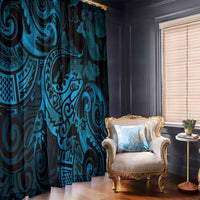 New Zealand Tuatara Window Curtain Aotearoa Maori Clematis Flowers - Blue
