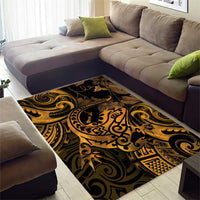 New Zealand Tuatara Area Rug Aotearoa Maori Clematis Flowers - Gold