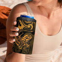 New Zealand Tuatara 4 in 1 Can Cooler Tumbler Aotearoa Maori Clematis Flowers - Gold