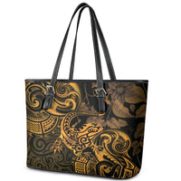New Zealand Tuatara Leather Tote Bag Aotearoa Maori Clematis Flowers - Gold LT14 - Polynesian Pride