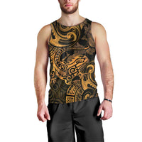 New Zealand Tuatara Men Tank Top Aotearoa Maori Clematis Flowers - Gold