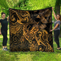 New Zealand Tuatara Quilt Aotearoa Maori Clematis Flowers - Gold LT14 - Polynesian Pride
