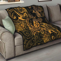 New Zealand Tuatara Quilt Aotearoa Maori Clematis Flowers - Gold LT14 - Polynesian Pride