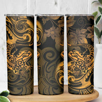 New Zealand Tuatara Skinny Tumbler Aotearoa Maori Clematis Flowers - Gold LT14 - Polynesian Pride