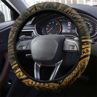 New Zealand Tuatara Steering Wheel Cover Aotearoa Maori Clematis Flowers - Gold