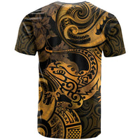 New Zealand Tuatara T Shirt Aotearoa Maori Clematis Flowers - Gold LT14 - Polynesian Pride