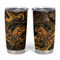 New Zealand Tuatara Tumbler Cup Aotearoa Maori Clematis Flowers - Gold LT14 Gold - Polynesian Pride