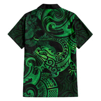New Zealand Tuatara Family Matching Off Shoulder Short Dress and Hawaiian Shirt Aotearoa Maori Clematis Flowers - Green LT14 - Polynesian Pride