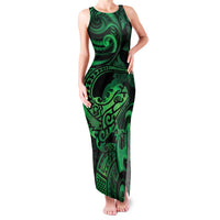 New Zealand Tuatara Family Matching Tank Maxi Dress and Hawaiian Shirt Aotearoa Maori Clematis Flowers - Green LT14 Mom's Dress Green - Polynesian Pride