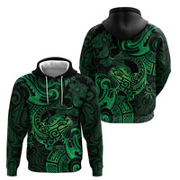 New Zealand Tuatara Hoodie Aotearoa Maori Clematis Flowers - Green LT14 - Polynesian Pride