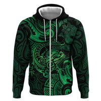 New Zealand Tuatara Hoodie Aotearoa Maori Clematis Flowers - Green LT14 Zip Hoodie Green - Polynesian Pride