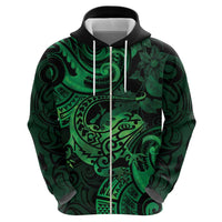 New Zealand Tuatara Hoodie Aotearoa Maori Clematis Flowers - Green LT14 - Polynesian Pride