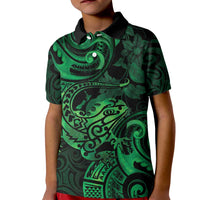 New Zealand Tuatara Kid Polo Shirt Aotearoa Maori Clematis Flowers - Green LT14 Kid Green - Polynesian Pride