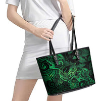 New Zealand Tuatara Leather Tote Bag Aotearoa Maori Clematis Flowers - Green LT14 - Polynesian Pride